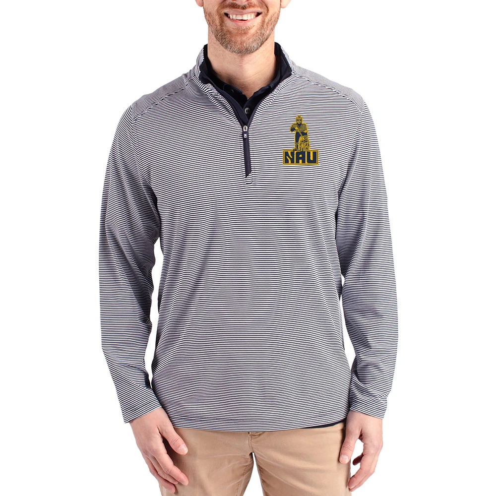 Men's Cutter & Buck Navy Northern Arizona Lumberjacks Virtue Micro Stripe DryTec Quarter-Zip Pullover