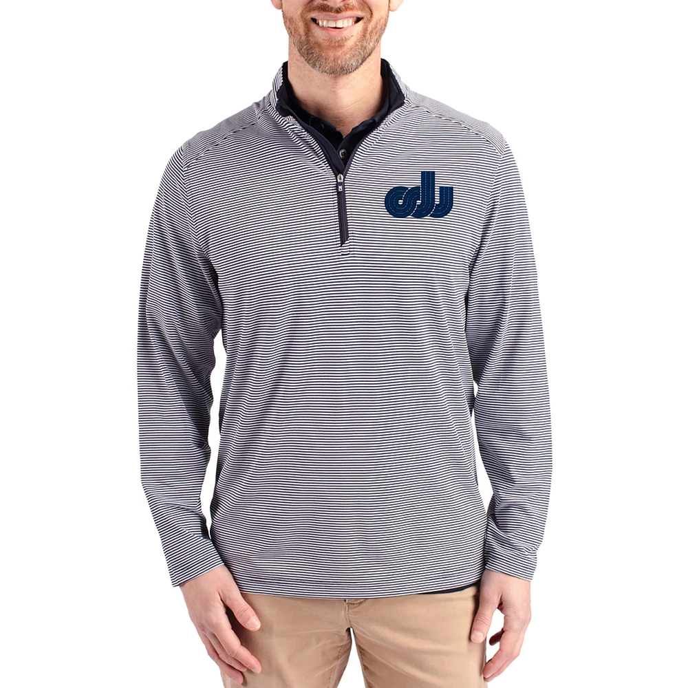 Men's Cutter & Buck Navy Old Dominion Monarchs Virtue Micro Stripe DryTec Quarter-Zip Pullover