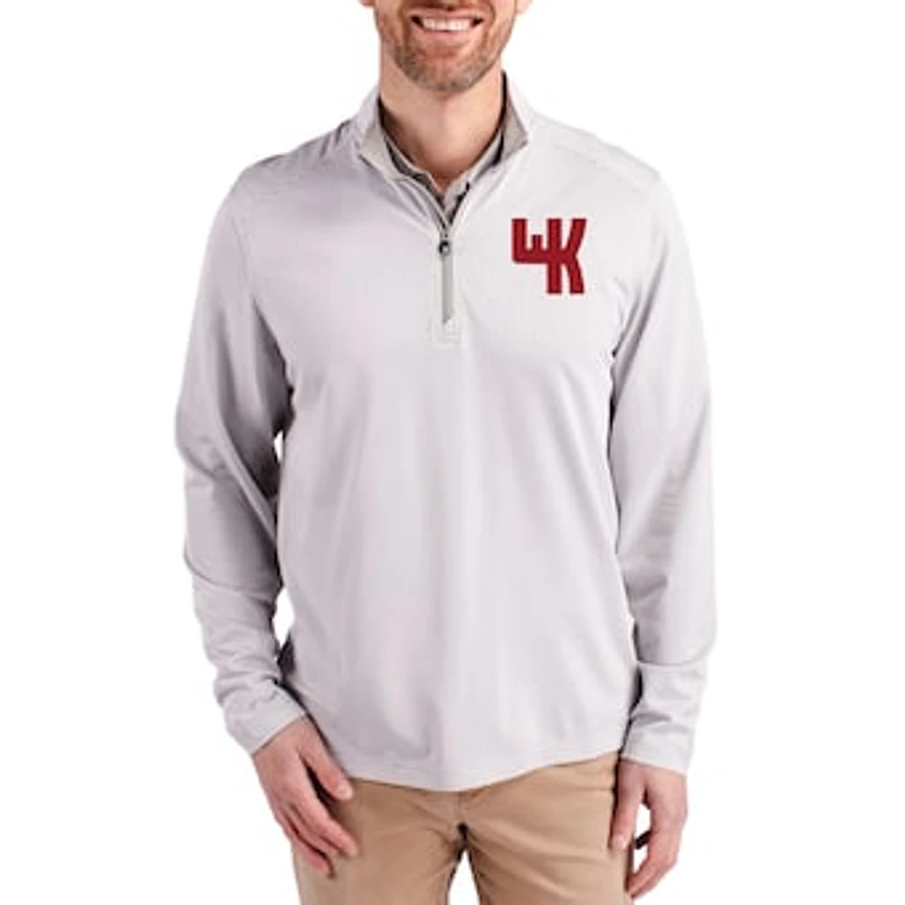 Men's Cutter & Buck Gray Western Kentucky Hilltoppers Virtue Micro Stripe DryTec Quarter-Zip Pullover