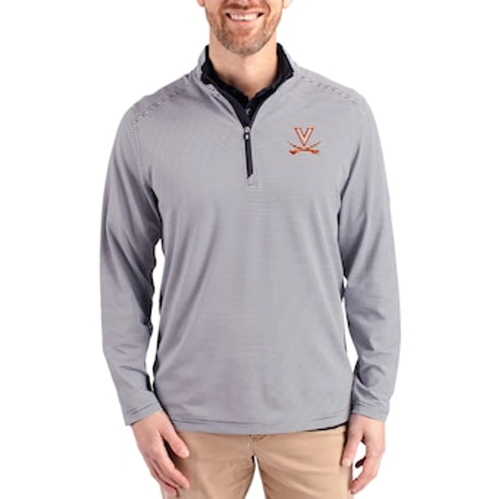 Men's Cutter & Buck Navy Virginia Cavaliers Virtue Micro Stripe DryTec Quarter-Zip Pullover