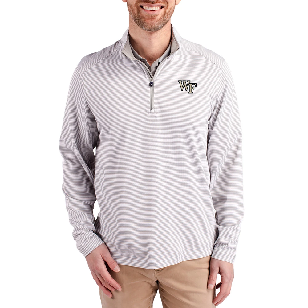 Men's Cutter & Buck Gray Wake Forest Demon Deacons Virtue Micro Stripe DryTec Quarter-Zip Pullover