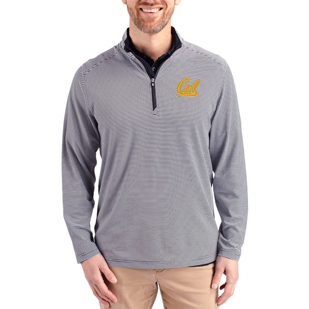 Men's Cutter & Buck Navy Cal Bears Virtue Micro Stripe DryTec Quarter-Zip Pullover