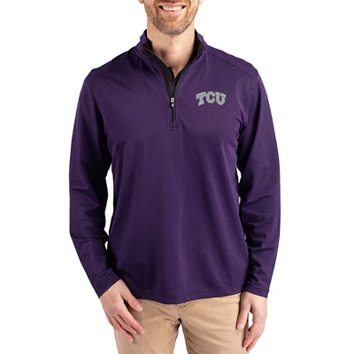 Men's Cutter & Buck Purple TCU Horned Frogs Virtue Micro Stripe DryTec Quarter-Zip Pullover