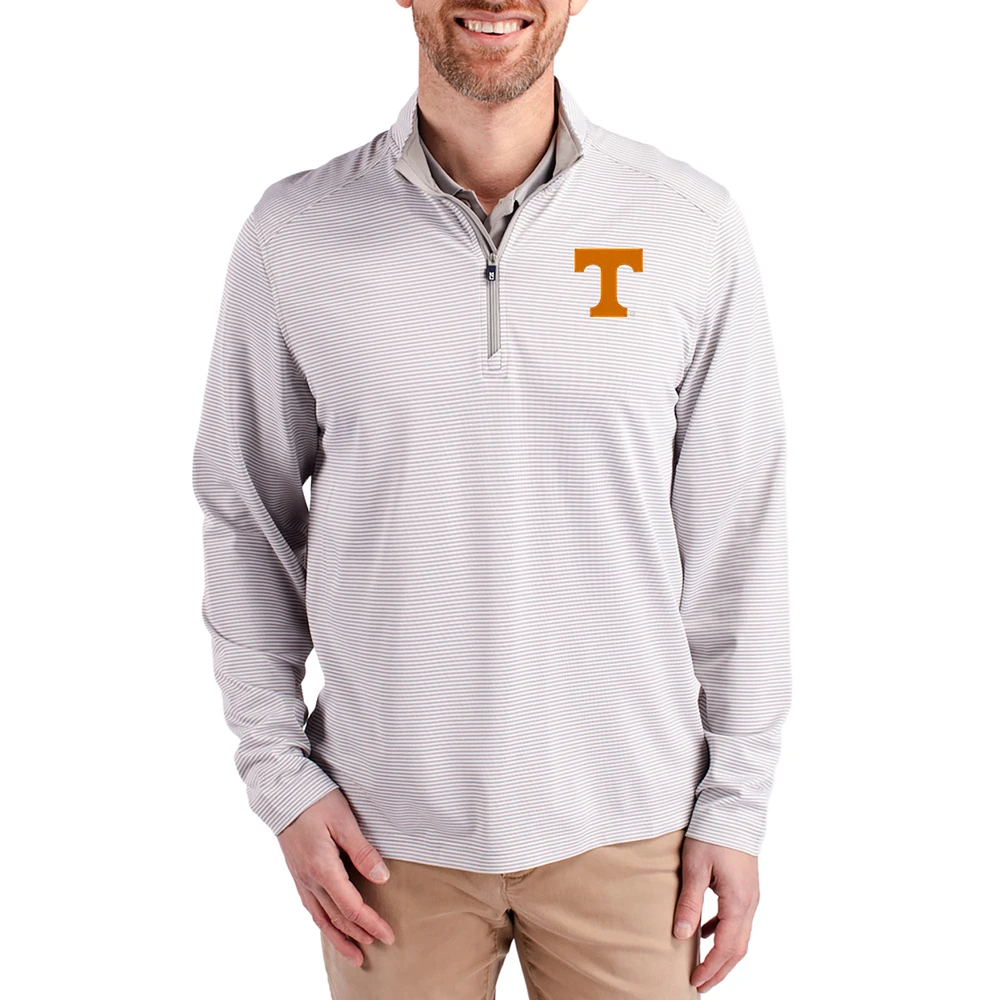 Men's Cutter & Buck Gray Tennessee Volunteers Virtue Micro Stripe DryTec Quarter-Zip Pullover