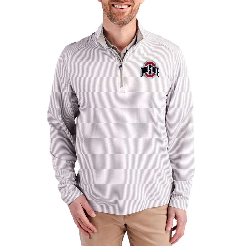 Men's Cutter & Buck Gray Ohio State Buckeyes Virtue Micro Stripe DryTec Quarter-Zip Pullover