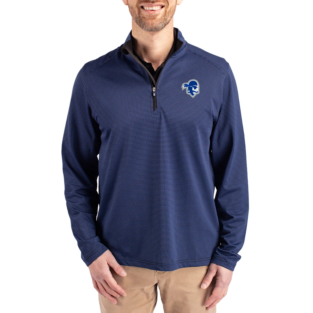Men's Cutter & Buck Blue Seton Hall Pirates Virtue Micro Stripe DryTec Quarter-Zip Pullover