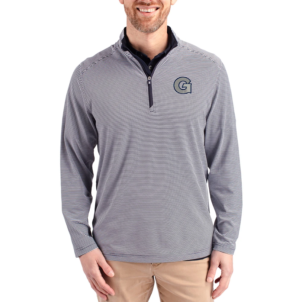 Men's Cutter & Buck Navy Georgetown Hoyas Virtue Micro Stripe DryTec Quarter-Zip Pullover
