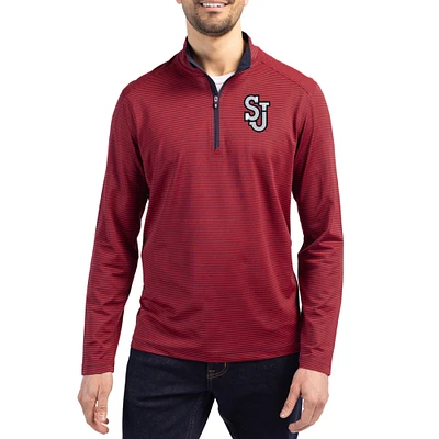 Men's Cutter & Buck St. John's Red Storm Virtue Micro Stripe DryTec Quarter-Zip Pullover
