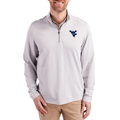 Men's Cutter & Buck Gray West Virginia Mountaineers Virtue Micro Stripe DryTec Quarter-Zip Pullover