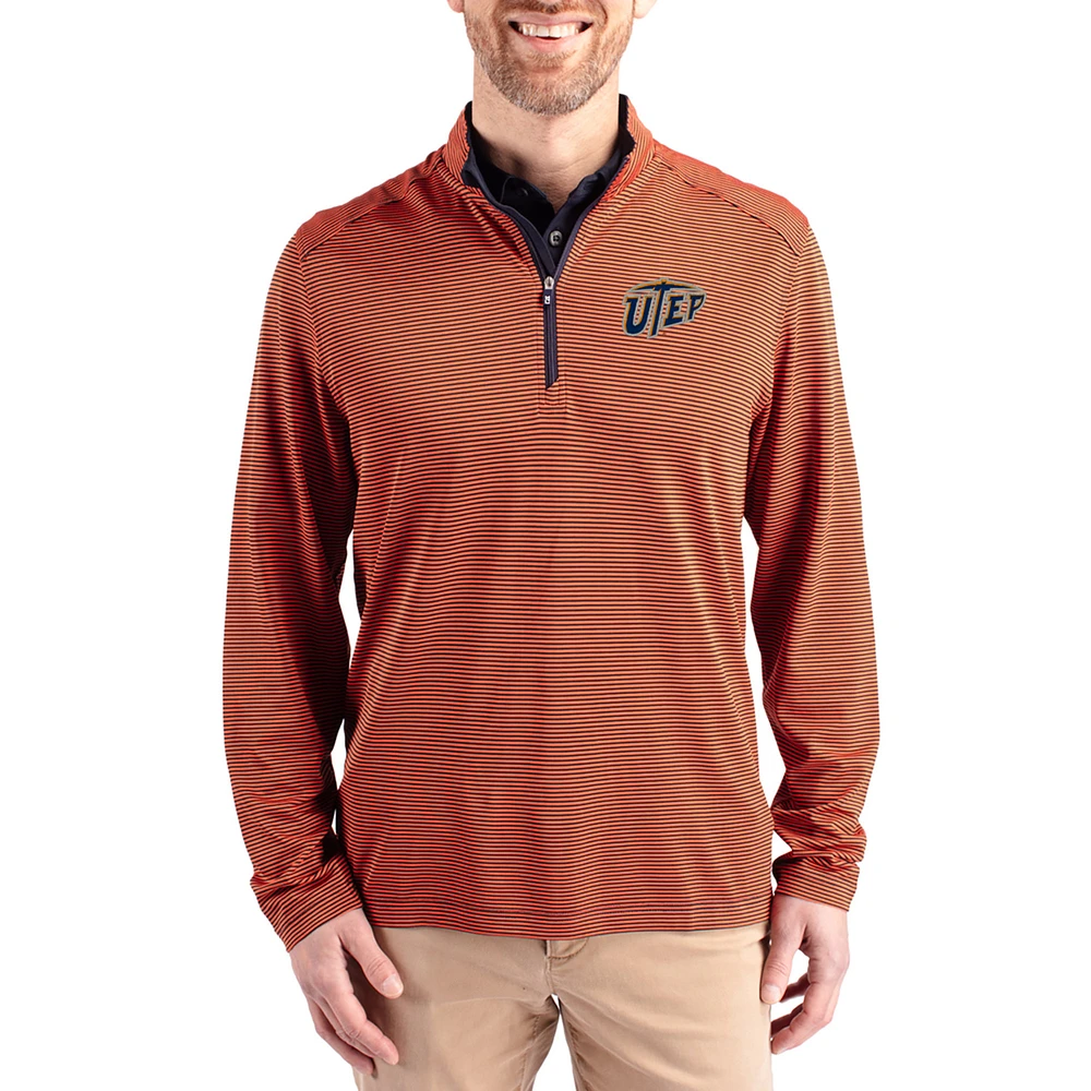 Men's Cutter & Buck Orange UTEP Miners Virtue Micro Stripe DryTec Quarter-Zip Pullover