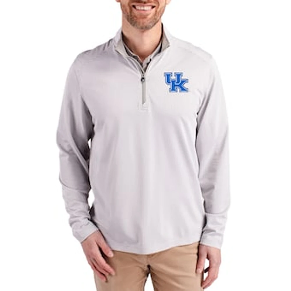 Men's Cutter & Buck Gray Kentucky Wildcats Virtue Micro Stripe DryTec Quarter-Zip Pullover