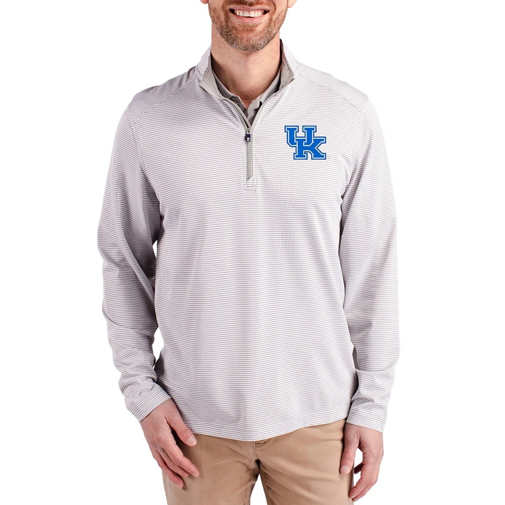 Men's Cutter & Buck Gray Kentucky Wildcats Virtue Micro Stripe DryTec Quarter-Zip Pullover
