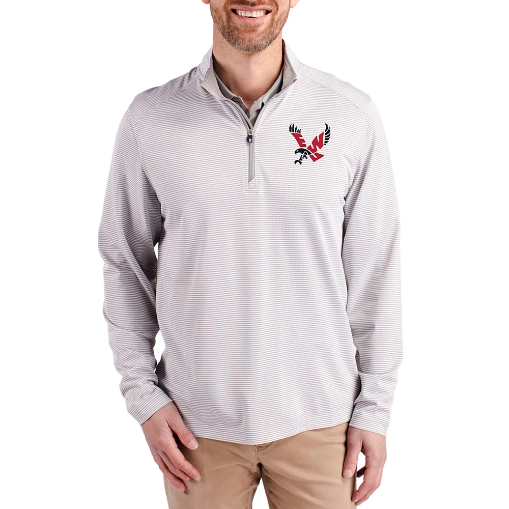 Men's Cutter & Buck Gray Eastern Washington Eagles Virtue Micro Stripe DryTec Quarter-Zip Pullover