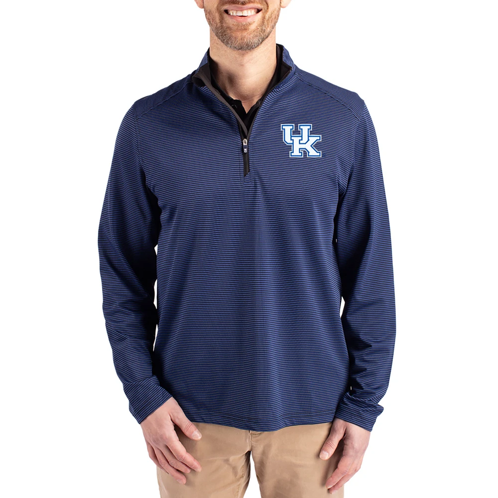 Men's Cutter & Buck Blue Kentucky Wildcats Virtue Micro Stripe DryTec Quarter-Zip Pullover