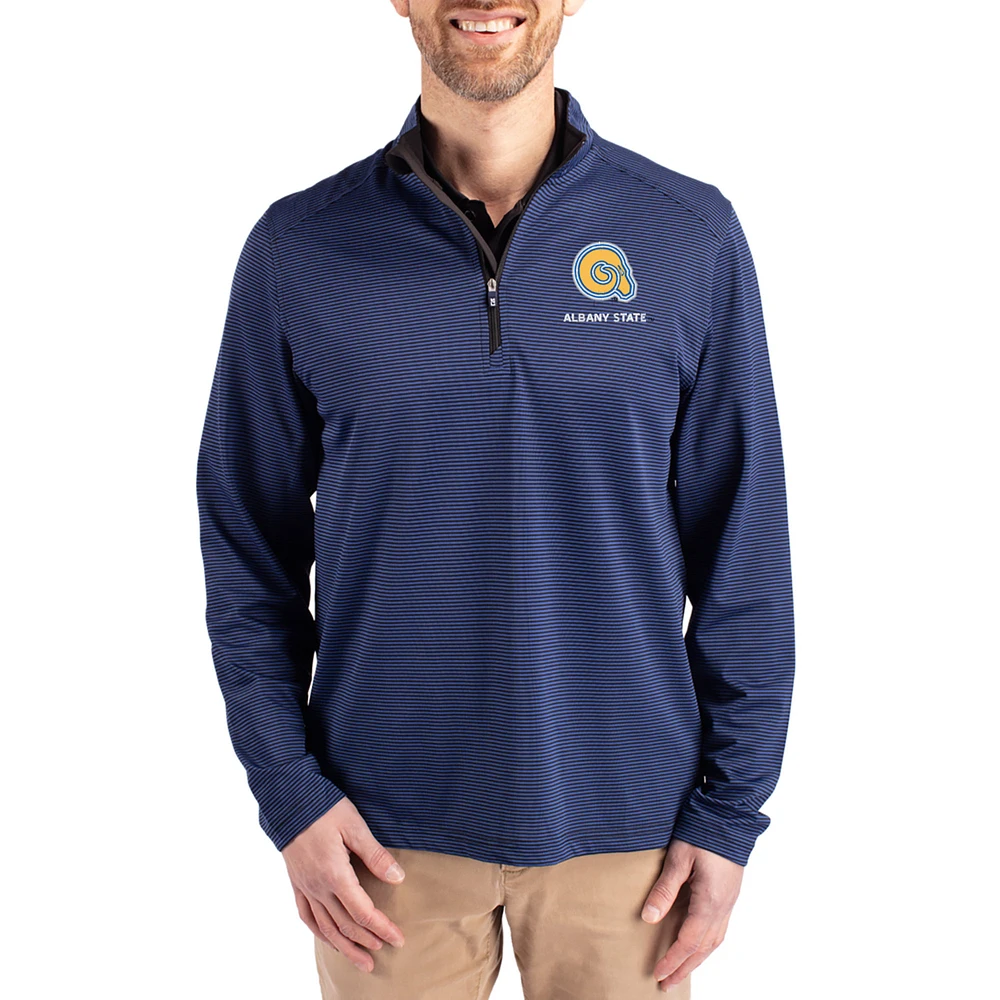 Men's Cutter & Buck Albany State Golden Rams Virtue Micro Stripe DryTec Quarter-Zip Pullover