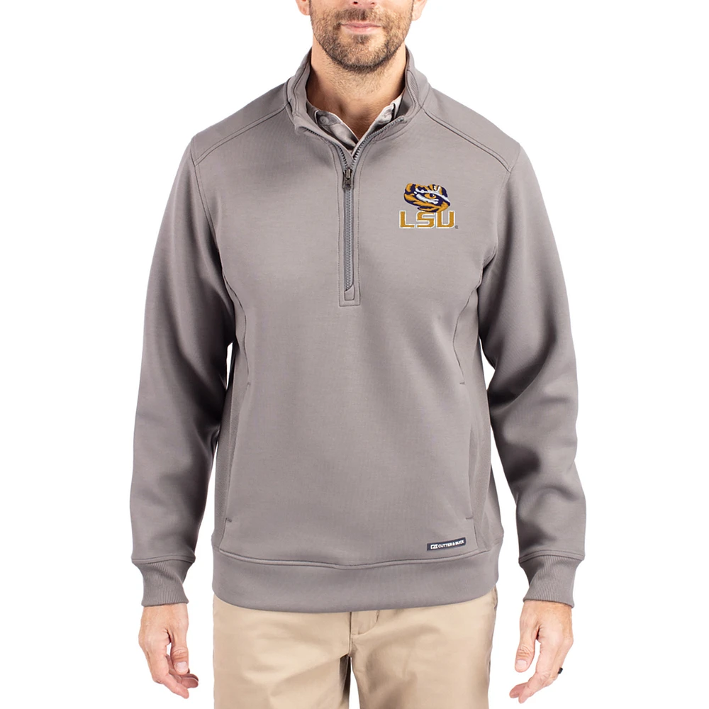 Men's Cutter & Buck Gray LSU Tigers Roam Eco Recycled Quarter-Zip Pullover