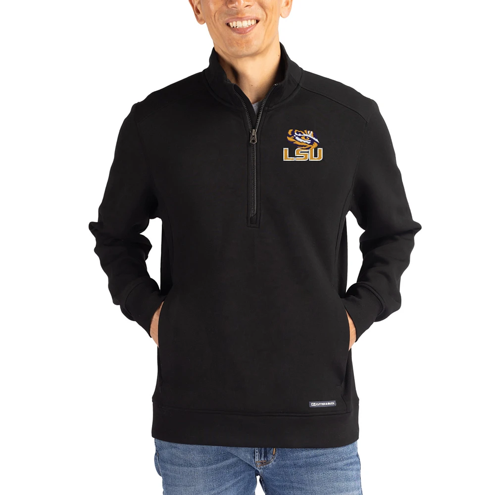 Men's Cutter & Buck Black LSU Tigers Roam Eco Recycled Quarter-Zip Pullover