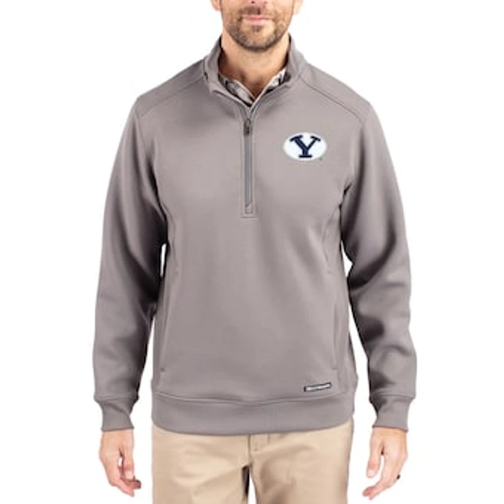 Men's Cutter & Buck Gray BYU Cougars Roam Eco Recycled Quarter-Zip Pullover