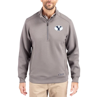 Men's Cutter & Buck Gray BYU Cougars Roam Eco Recycled Quarter-Zip Pullover