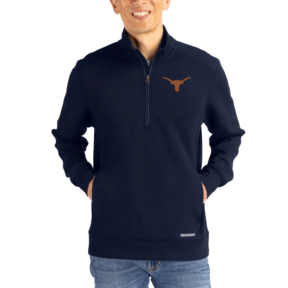 Men's Cutter & Buck Navy Texas Longhorns Roam Eco Recycled Quarter-Zip Pullover