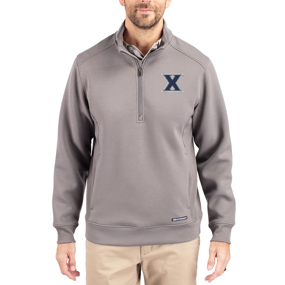 Men's Cutter & Buck Gray Xavier Musketeers Roam Eco Recycled Quarter-Zip Pullover
