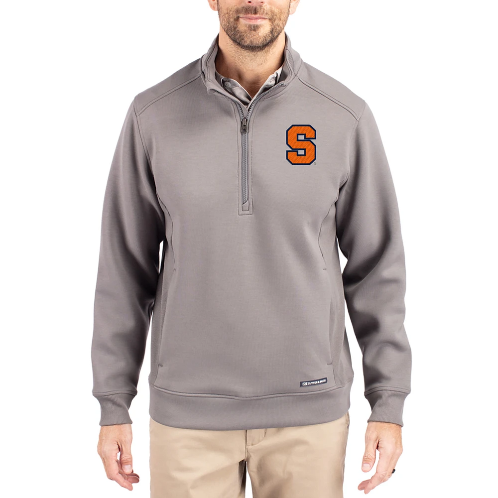 Men's Cutter & Buck Gray Syracuse Orange Roam Eco Recycled Quarter-Zip Pullover