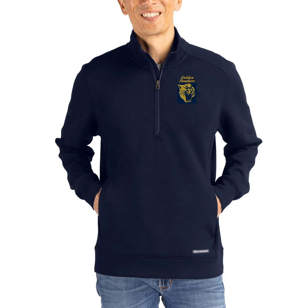 Men's Cutter & Buck Navy FIU Panthers Roam Eco Recycled Quarter-Zip Pullover