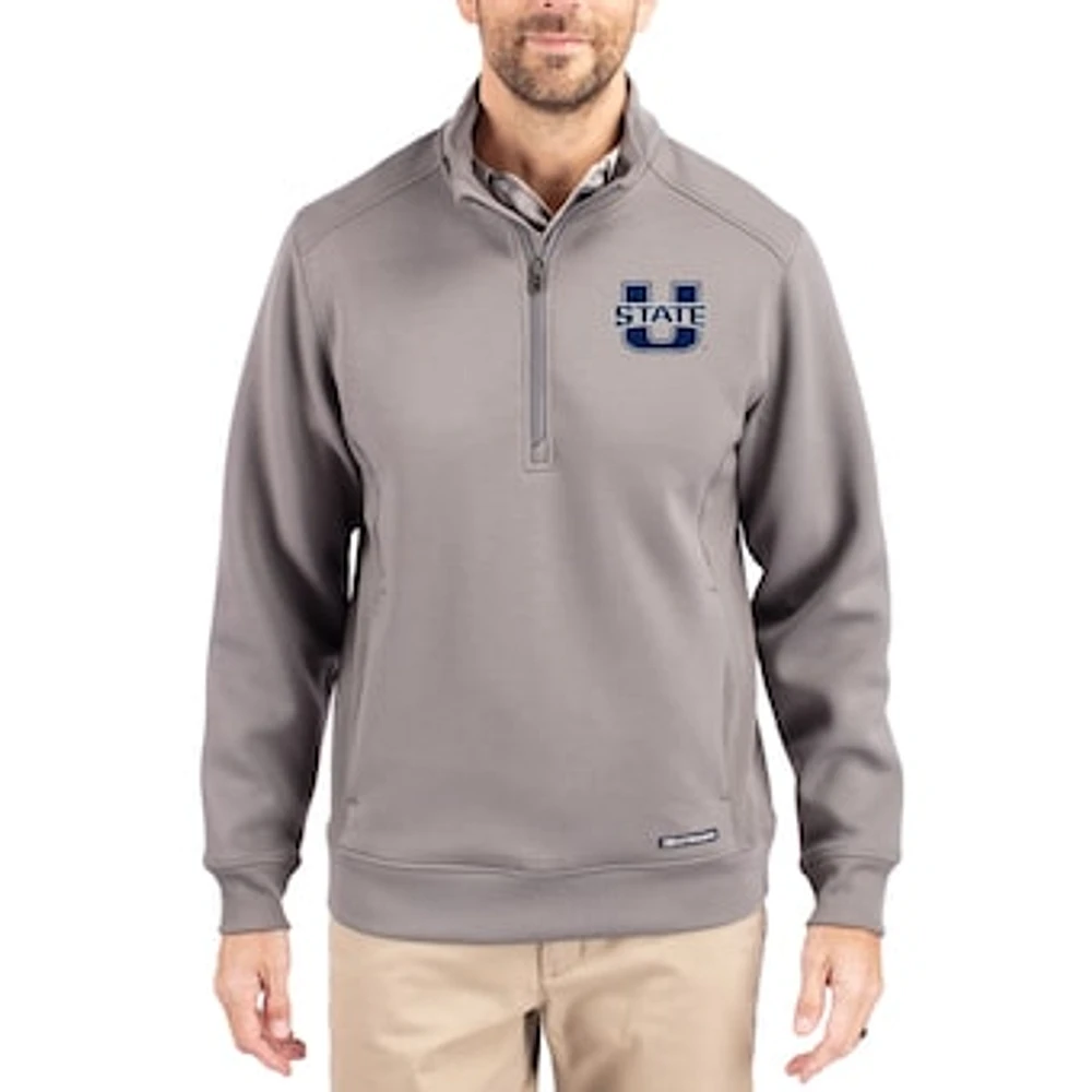 Men's Cutter & Buck Gray Utah State Aggies Roam Eco Recycled Quarter-Zip Pullover