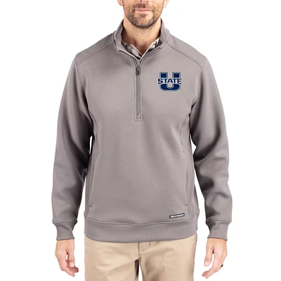 Men's Cutter & Buck Gray Utah State Aggies Roam Eco Recycled Quarter-Zip Pullover