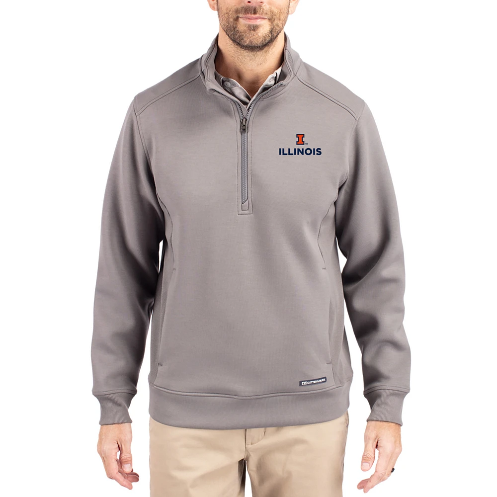 Men's Cutter & Buck Gray Illinois Fighting Illini Roam Eco Recycled Quarter-Zip Pullover
