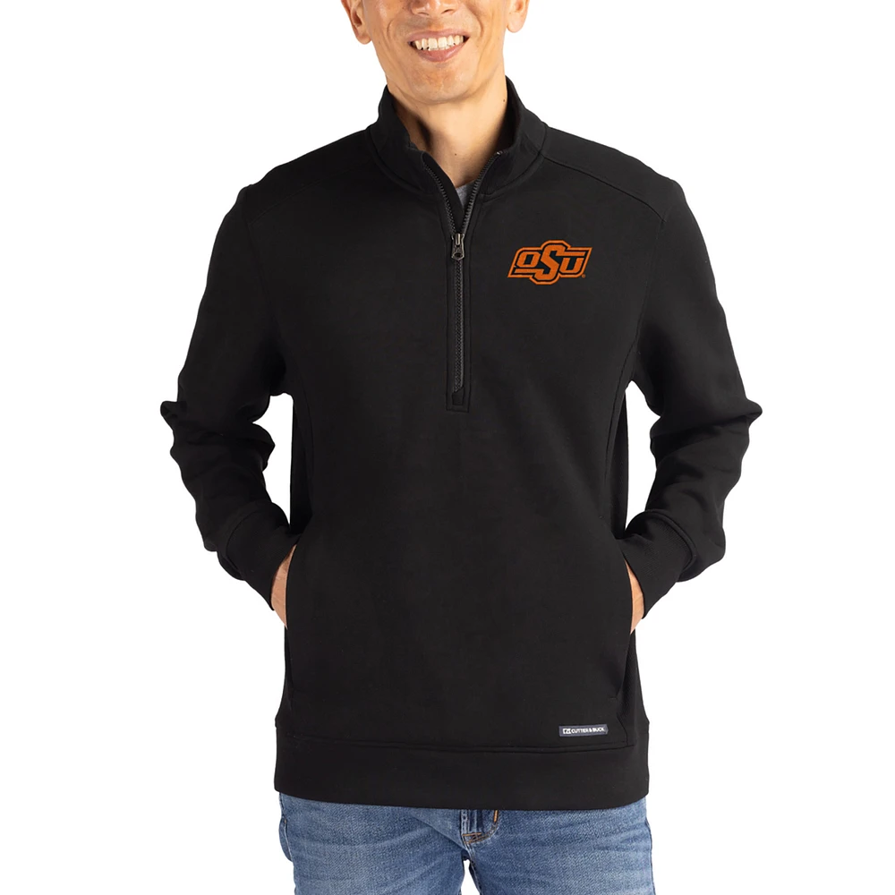 Men's Cutter & Buck Black Oklahoma State Cowboys Roam Eco Recycled Quarter-Zip Pullover