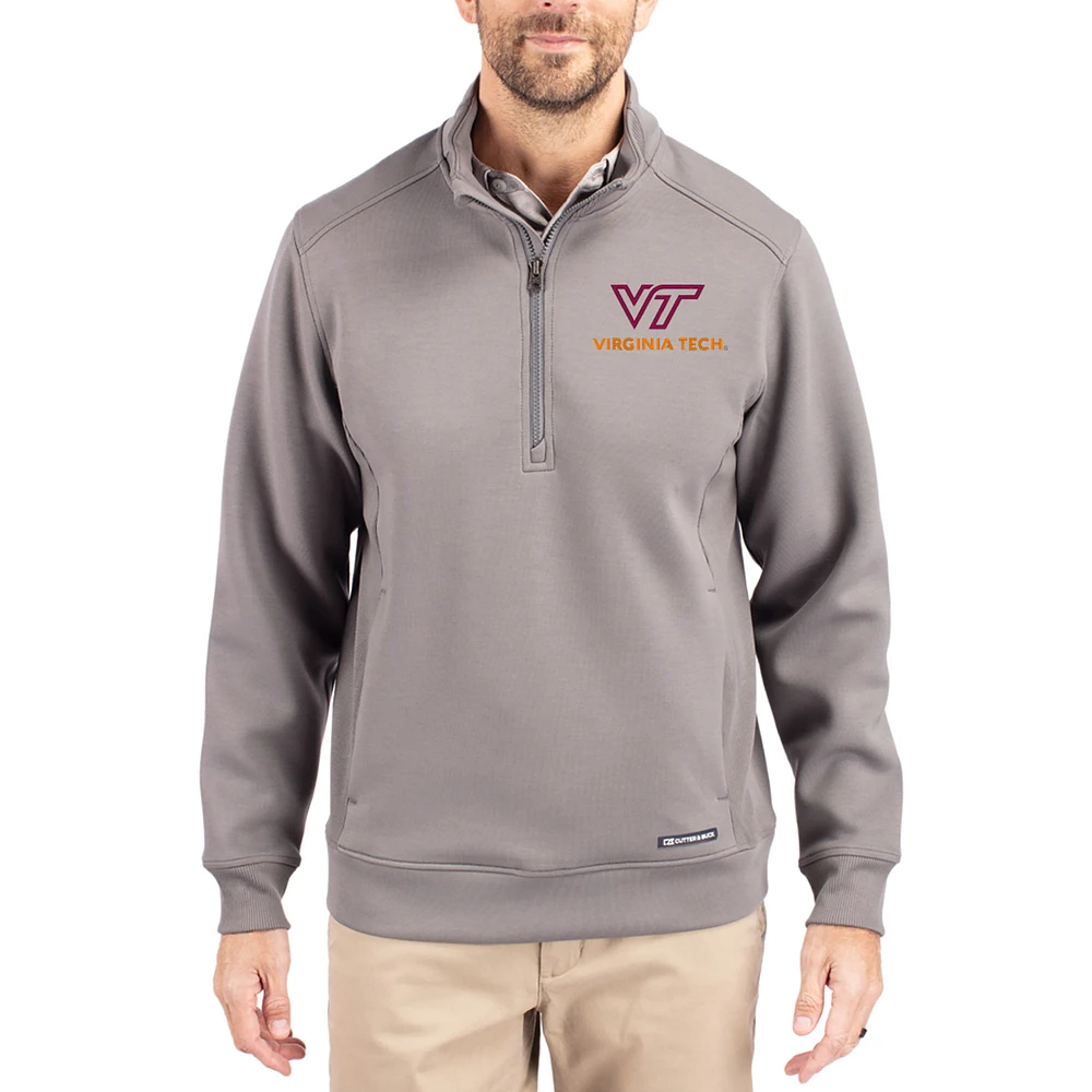 Men's Cutter & Buck Gray Virginia Tech Hokies Roam Eco Recycled Quarter-Zip Pullover