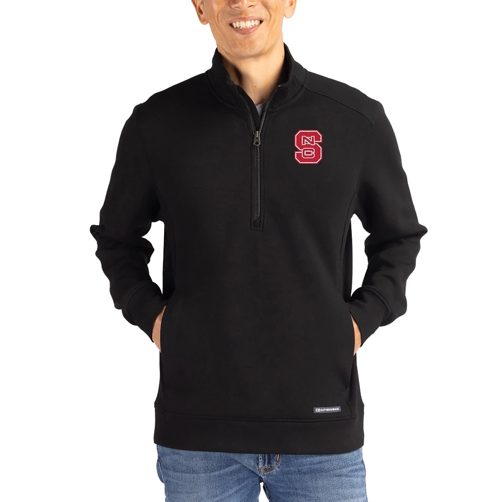 Men's Cutter & Buck Black NC State Wolfpack Roam Eco Recycled Quarter-Zip Pullover