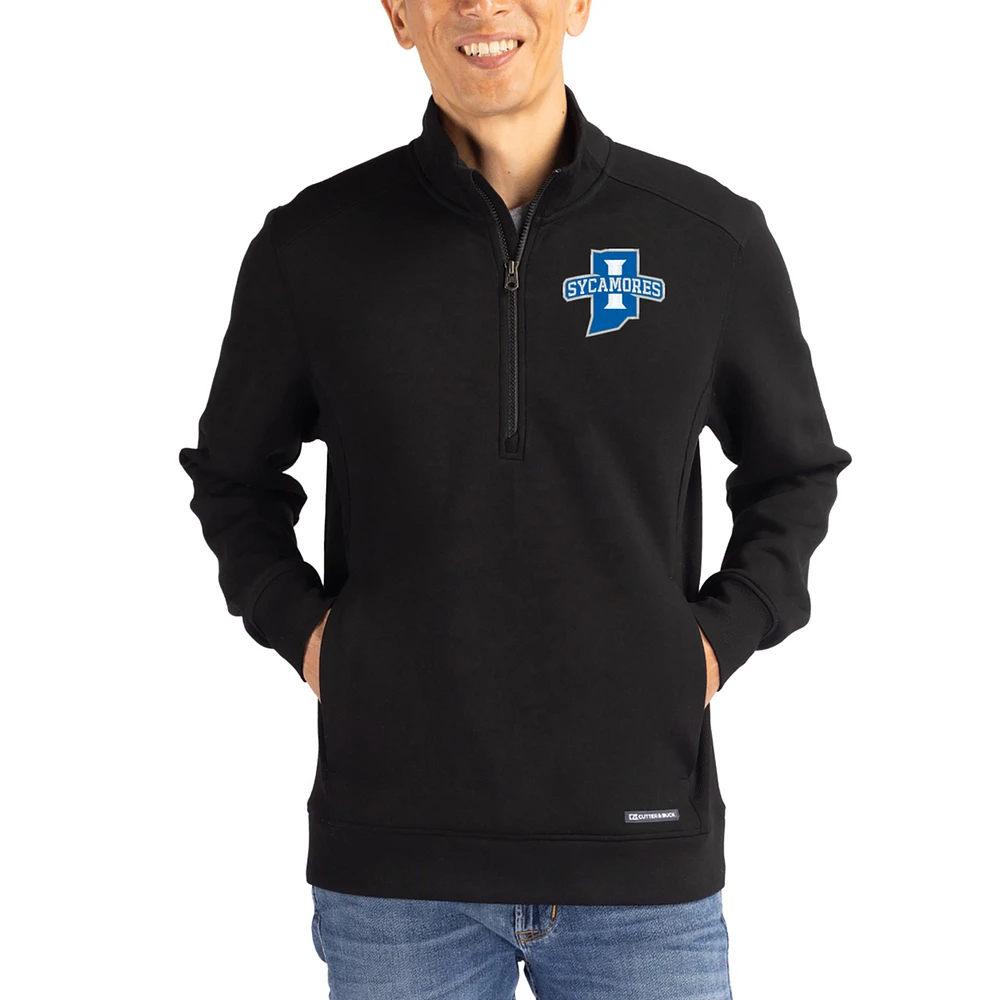 Men's Cutter & Buck Black Indiana State Sycamores Roam Eco Recycled Quarter-Zip Pullover