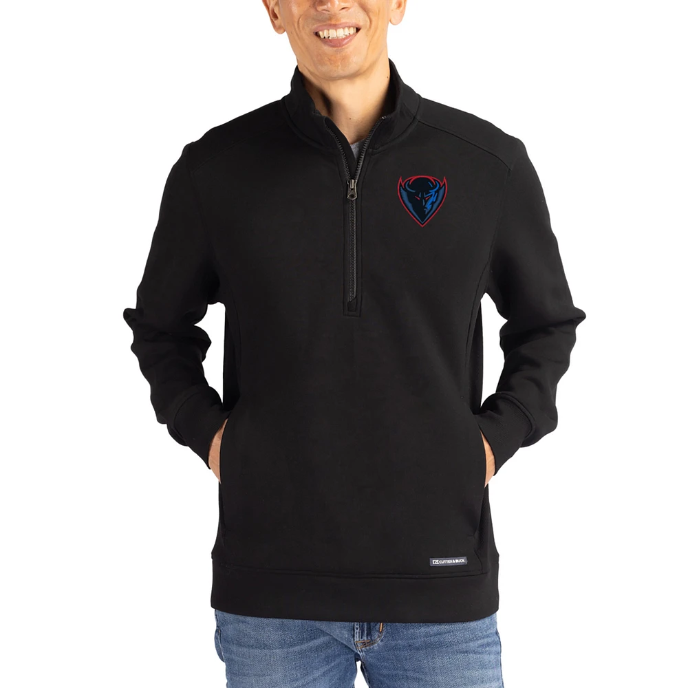 Men's Cutter & Buck Black DePaul Blue Demons Roam Eco Recycled Quarter-Zip Pullover