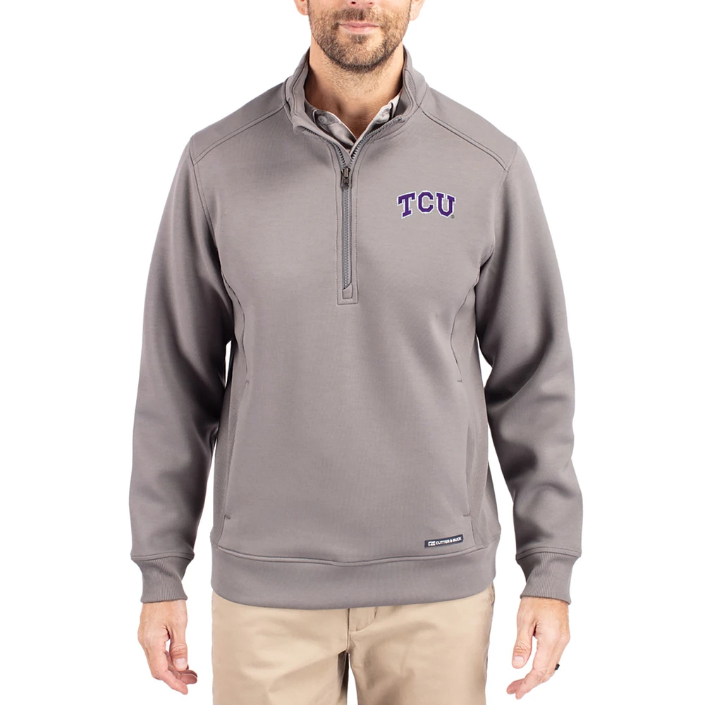 Men's Cutter & Buck Gray TCU Horned Frogs Roam Eco Recycled Quarter-Zip Pullover