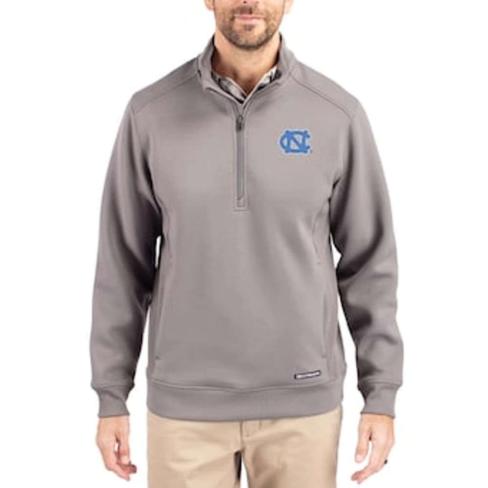 Men's Cutter & Buck Gray North Carolina Tar Heels Roam Eco Recycled Quarter-Zip Pullover