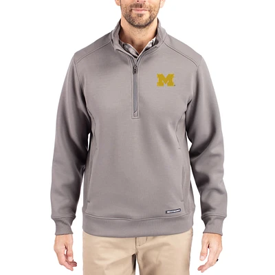 Men's Cutter & Buck Gray Michigan Wolverines Roam Eco Recycled Quarter-Zip Pullover