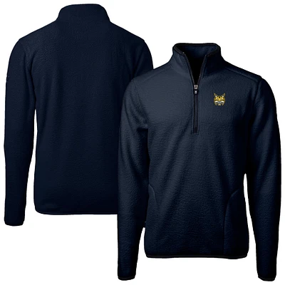 Men's Cutter & Buck Navy Quinnipiac Bobcats Cascade Eco Sherpa Fleece Quarter-Zip Pullover Jacket