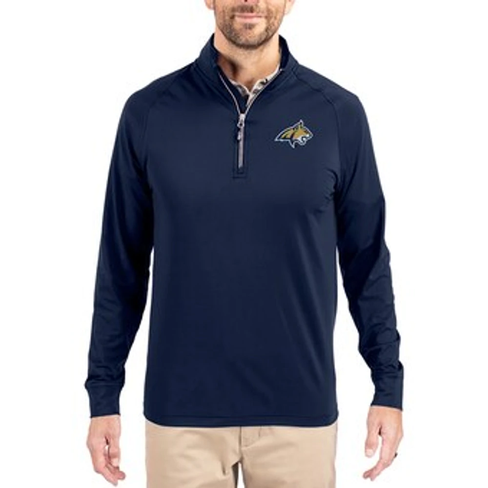 Men's Cutter & Buck Navy Montana State Bobcats Adapt Eco Knit Stretch Recycled Quarter-Zip Pullover