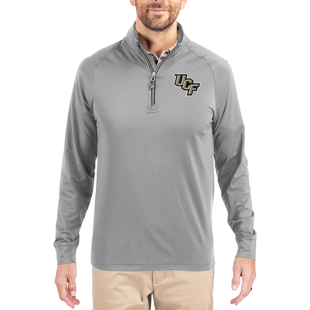 Men's Cutter & Buck Gray UCF Knights Adapt Eco Knit Stretch Recycled Quarter-Zip Pullover