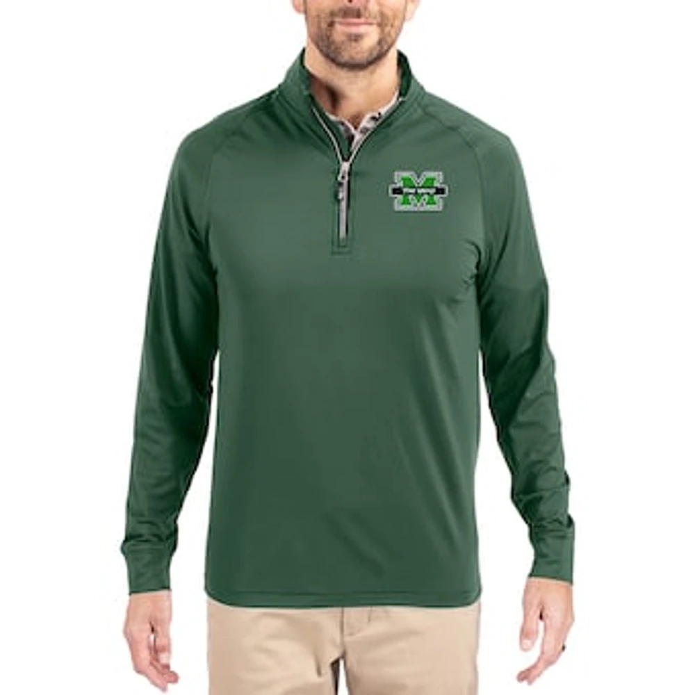 Men's Cutter & Buck Marshall Thundering Herd Adapt Eco Knit Stretch Recycled Quarter-Zip Pullover