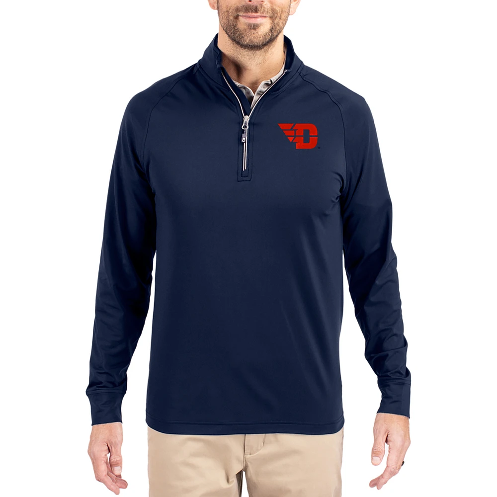 Men's Cutter & Buck Navy Dayton Flyers Adapt Eco Knit Stretch Recycled Quarter-Zip Pullover