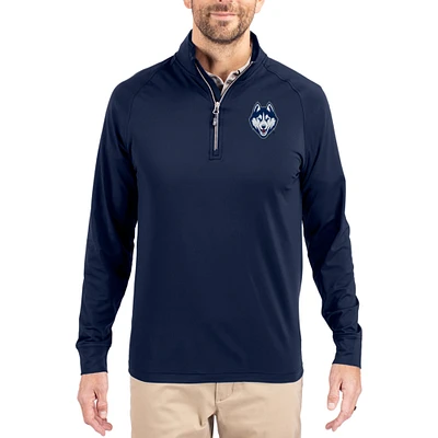 Men's Cutter & Buck Navy UConn Huskies Adapt Eco Knit Stretch Recycled Quarter-Zip Pullover