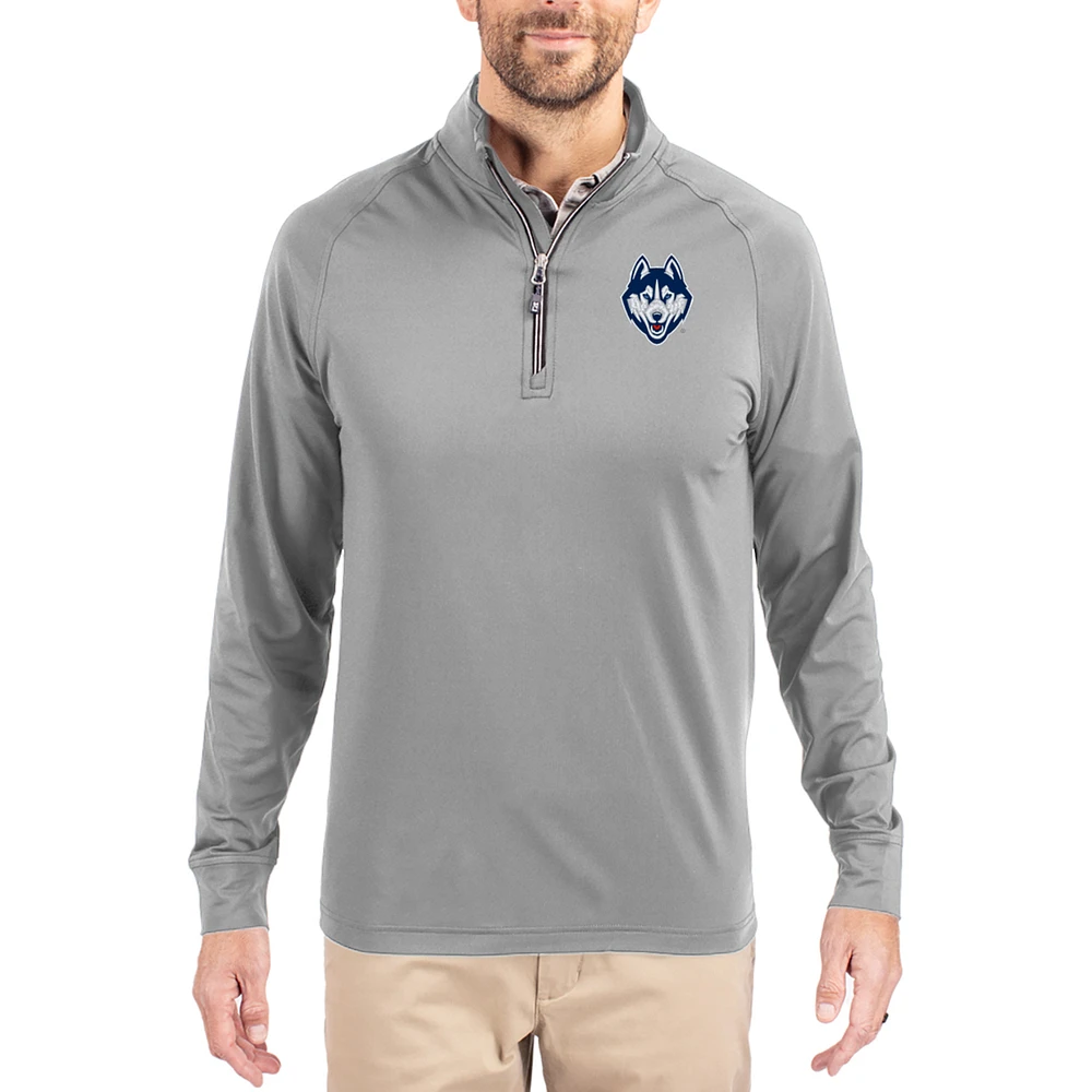 Men's Cutter & Buck Gray UConn Huskies Adapt Eco Knit Stretch Recycled Quarter-Zip Pullover