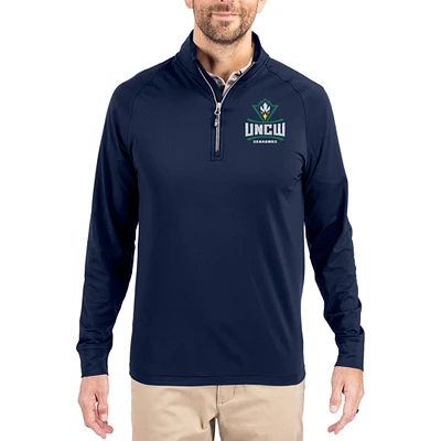 Men's Cutter & Buck Navy UNC Wilmington Seahawks Adapt Eco Knit Stretch Recycled Quarter-Zip Pullover