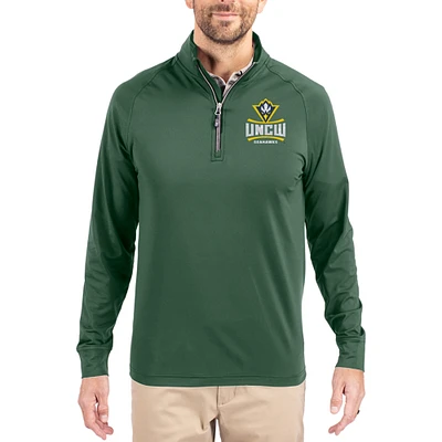 Men's Cutter & Buck Hunter Green UNC Wilmington Seahawks Adapt Eco Knit Stretch Recycled Quarter-Zip Pullover