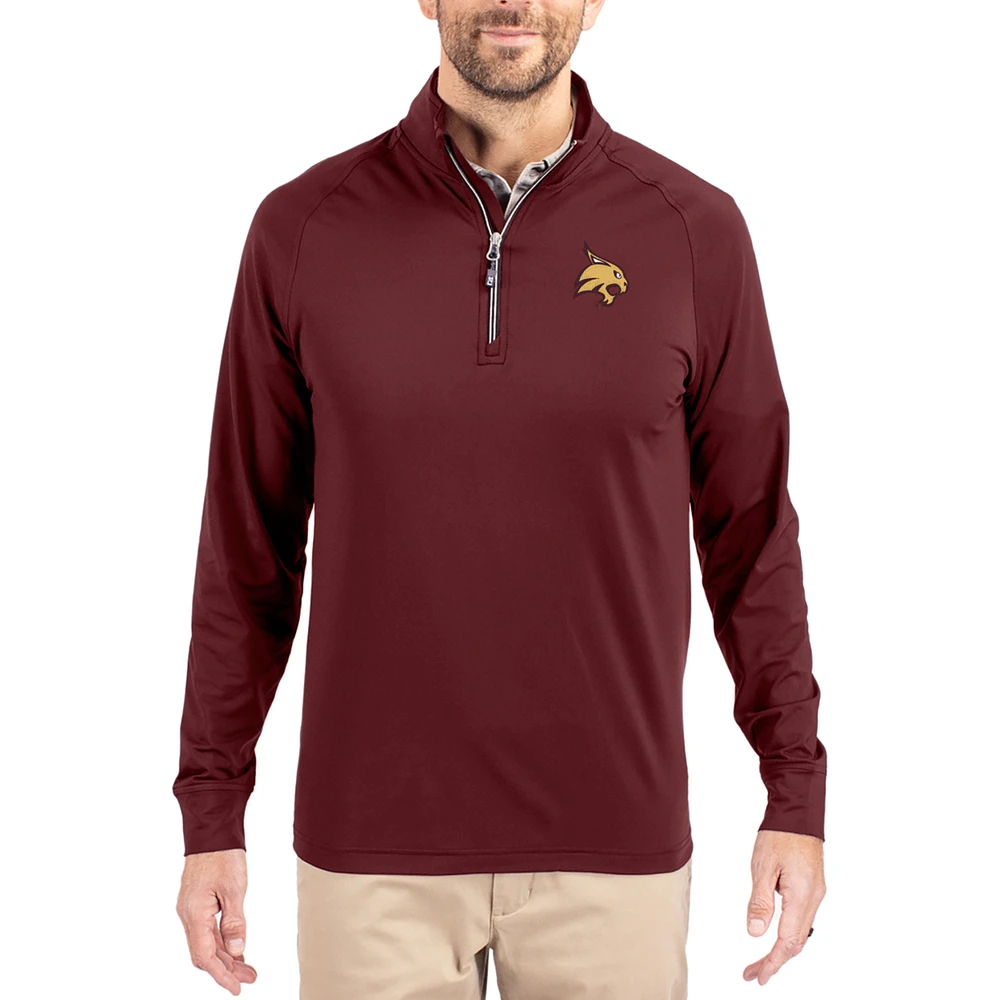 Men's Cutter & Buck Maroon Texas State Bobcats Adapt Eco Knit Stretch Recycled Quarter-Zip Pullover