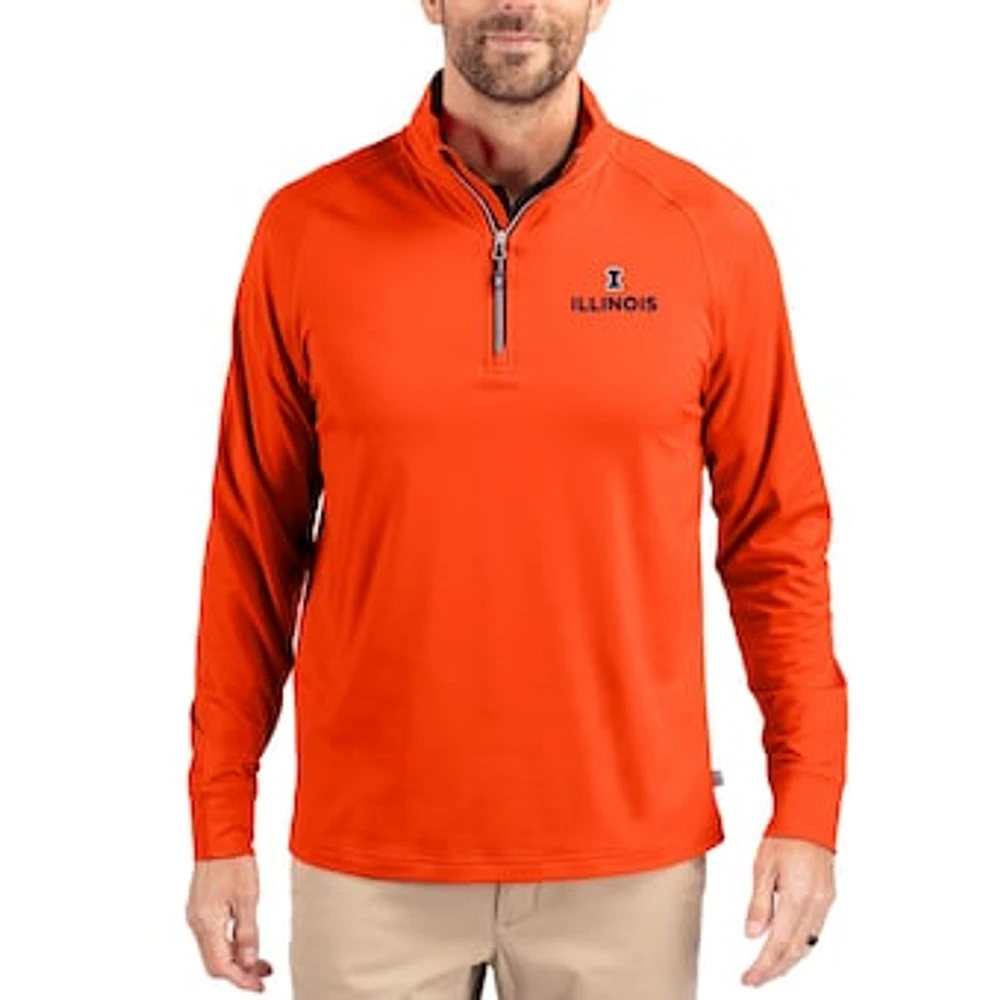 Men's Cutter & Buck Illinois Fighting Illini Adapt Eco Knit Stretch Recycled Quarter-Zip Pullover