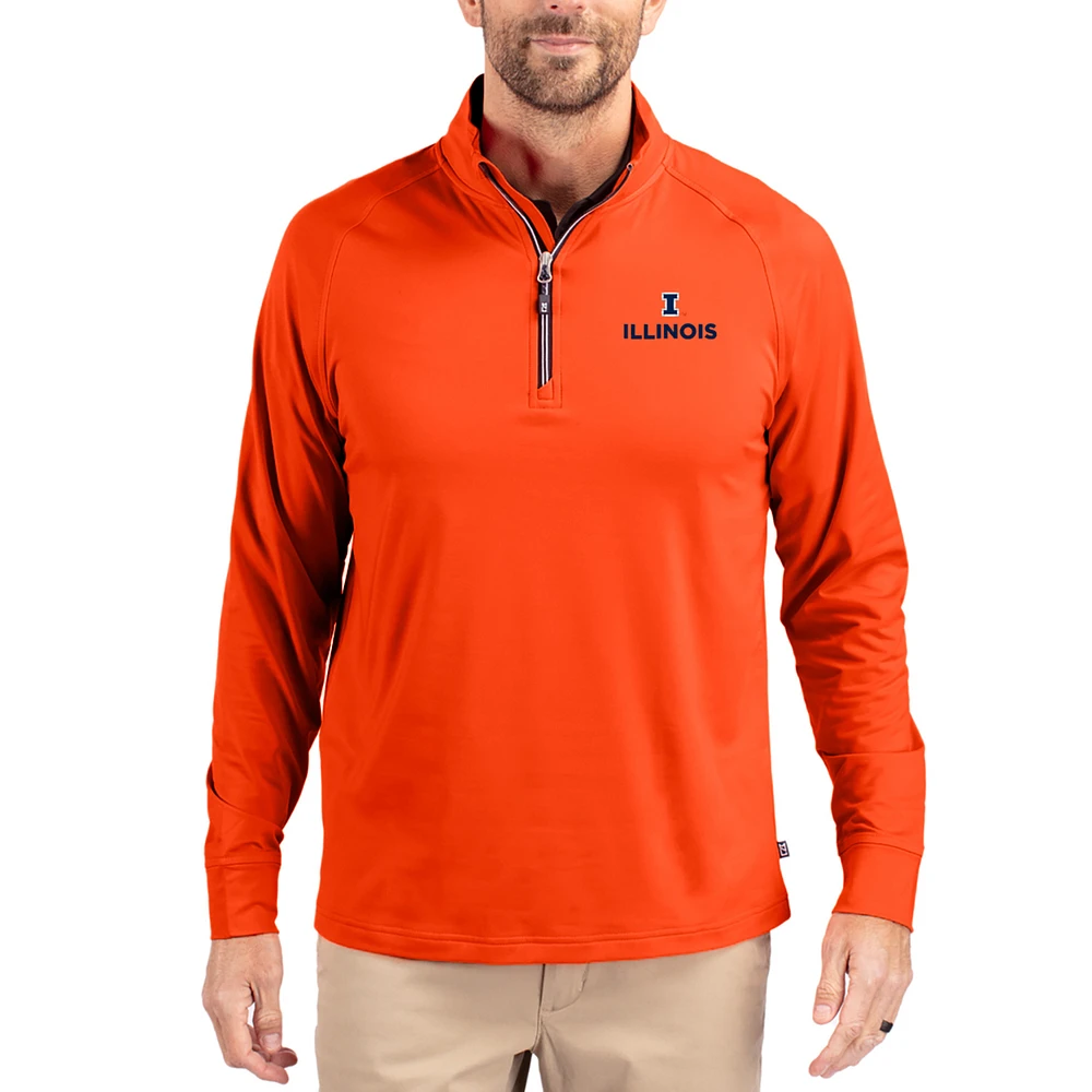Men's Cutter & Buck Illinois Fighting Illini Adapt Eco Knit Stretch Recycled Quarter-Zip Pullover